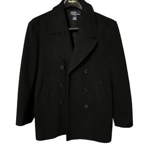 Polo Ralph Lauren Womens Black Wool Shawl Pea Coat Peacoat Jacket M